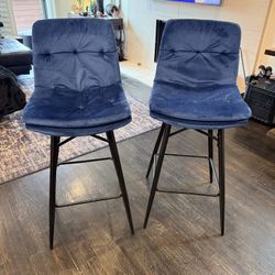 Blue Velvet Bar Stools (Set of 2) – Like New 