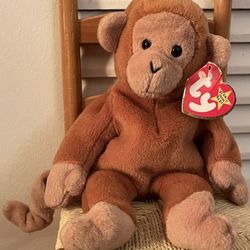 Ty Beanie Babies Bongo The Monkey 1995 - Tantail - Retired- PVC Pellets SwingTag 4th gen  Tush tag 5th Gen