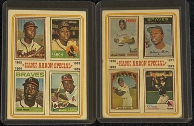 1974 Topps Hank Aaron Special #4 & #6 – Vintage Braves Card Lot