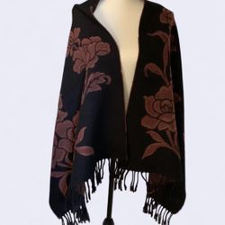 Beautiful Rich Brown Color Reversible Wool Shawl