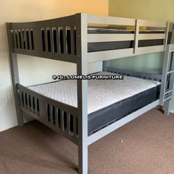 Full Full Size Grey Bunkbed With Orthopedic Mattress 