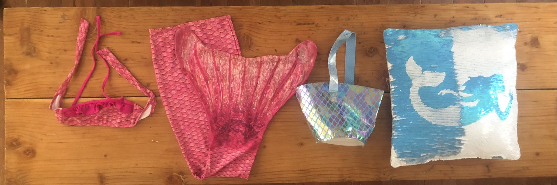 Mermaid Tail With Bikini Top, Pillow And Basket