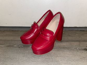 Cherry Red Loafer Platform Heels