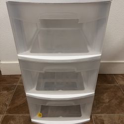 Like New, 24”H x 12.5”W x 14.5L. Nice and Clean,   Sterilite White 3 Drawer Cart