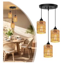 3-Light Rattan Pendant Ceiling Light Fixture