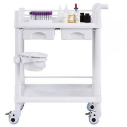 Movable Hand Trucks Storage Cart,Kitchen Beauty Salon Rolling Trolley with Drawer Dirt Bucket,Mobile for Clinic,90Kg Capacity/White/2 Tier