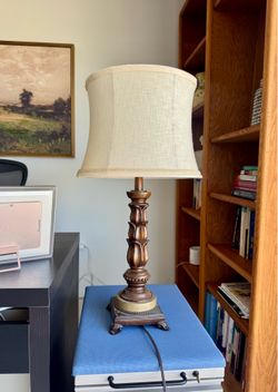 Vintage solid wood table lamp with shade 30” tall