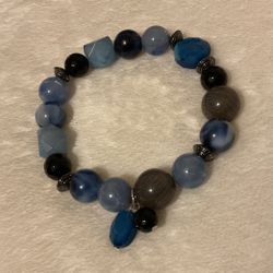 Blue Beaded Stretch Bracelet 