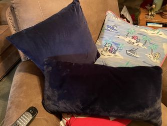 Three Piece Pillow Set.2 Navy Blue And One Matching With Ships On It.very Nice.soft