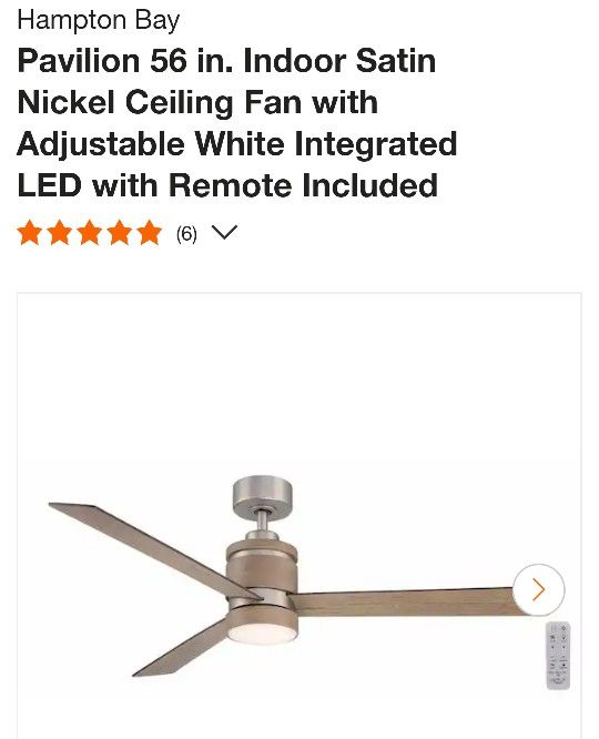 Hampton Bay 56" Pavilion Led Ceiling Fan With Remote In Satin Nickel