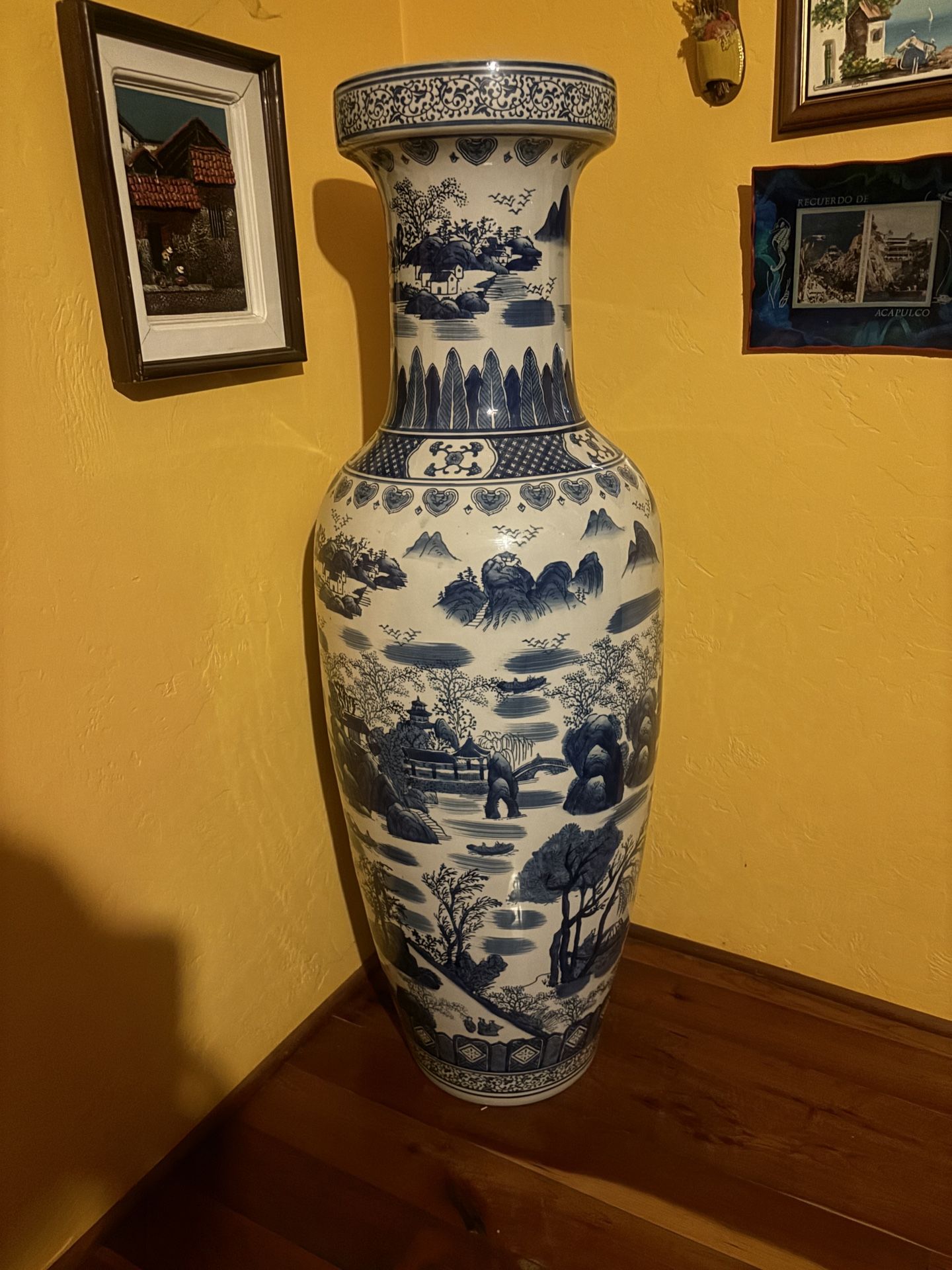 4 Ft Chinese Large Traditional Ceramic Vase Blue And White Gorgeous