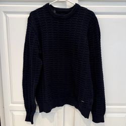 Buffalo David Bitton Mens XXL Waffle Cable Knit Sweater Crewneck Navy Cotton