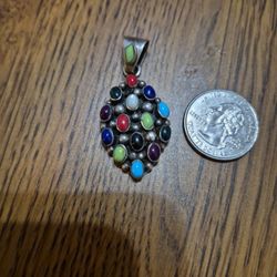 Multi Color Stone Sterling Pendant 