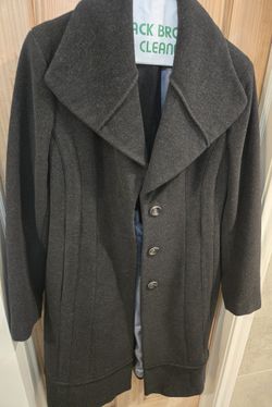 Dark gray Calvin Klein coat, sz 6, wide shawl collar, simple sleek design