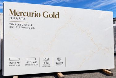 Mercurio Gold Quartz Slab – White & Gold Countertop Stone – 3CM – Jumbo Available