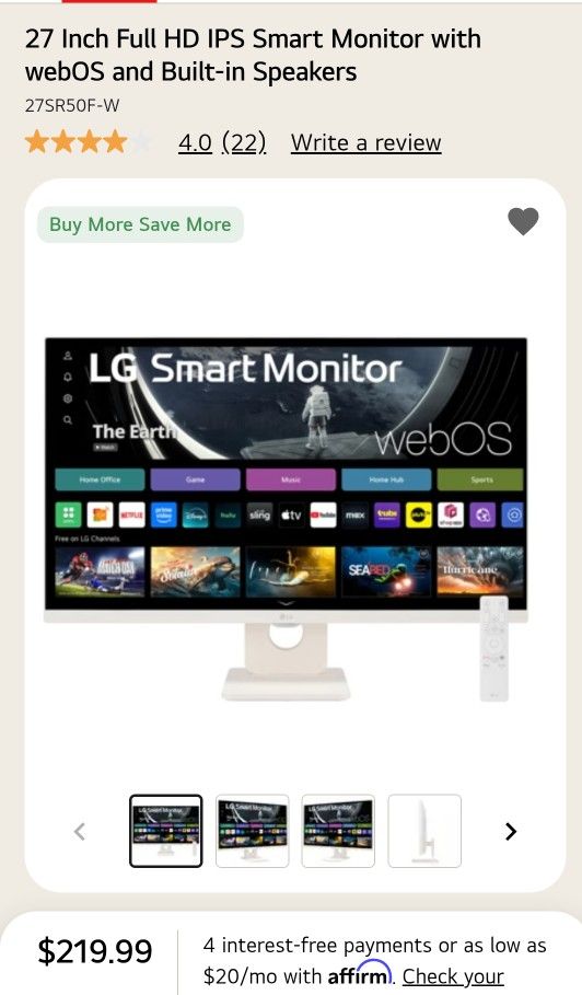 LG Monitor inteligente 32SR50F-B Pantalla IPS FHD de 32 pulgadas (1920 x 1080), webOS 23, HDR 10, altavoces integrados x2, AirPlay 2, pantalla compart