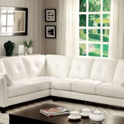 Brand New White Leatherette L-shaped Sectional Sofa 