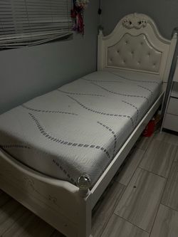 White Twin Bed Frame with Tufted Headboard