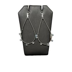 Genuine Aquamarine Wire Wrapped Hoop Earring 925 Silver Filled Stamped Backs