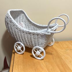 White Rattan Wicker Baby Carriage Buggy 