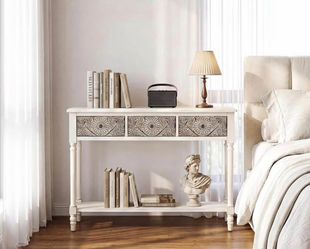White Console Table with Carved Drawers