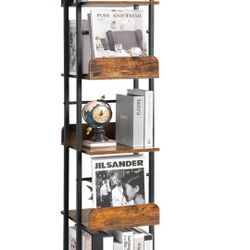 5-Tier Rotating Bookshelf Tower for Corner, Small Bookcase, Tall Industrial Bookshelf
