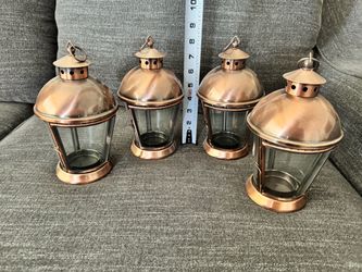 Faux copper & glass candle lanterns