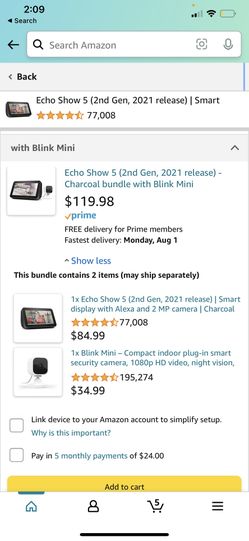 Echo Show 5 (2nd Gen, 2021 release) - Charcoal bundle with Blink Mini