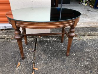 Unique Antique Accent Table with Antique Mirror Top 17” h x 25.5” w x 11” d