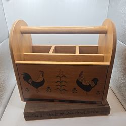 Wood Rooster Kitchen Organizer