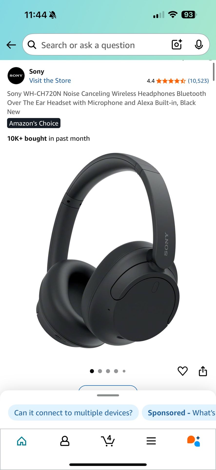 Sony WH-CH720N Noise Canceling Wireless Headphones Bluetooth Over The Ear Headset with Microphone and Alexa Built-in, Black New