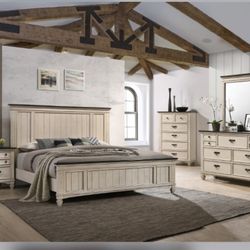 Brand New Elegant Weathered Rustic Queen Size Bed Set 