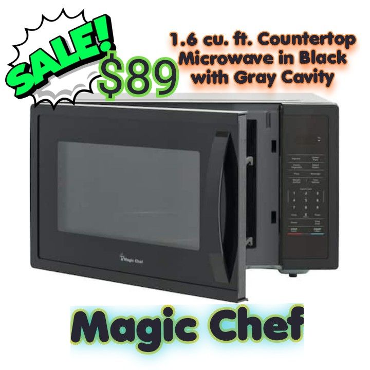 Magic Chef
1.6 cu. ft. Countertop Microwave in Black with Gray Cavity
