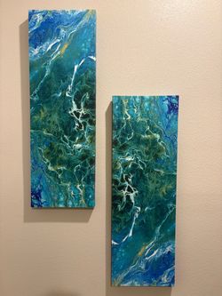 Set of 2 Modern Abstract Canvas Wall Art – Blue & Teal