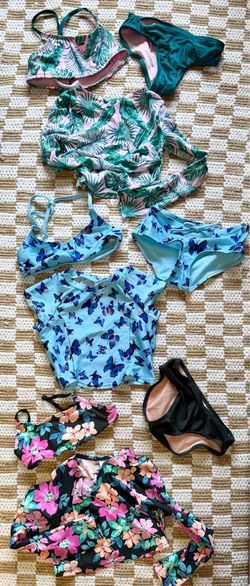 Girls' 3-Set Swimsuit Bundle - Floral, Butterfly, and Palm Leaf Prints