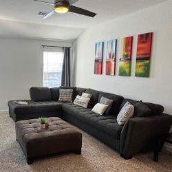 ***Cindy Crawford Calvin Heights XL Slate 2PC Sectional Sofa