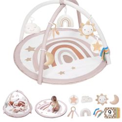 Baby Play Gym Mat, Tummy Time Activity Mat with 7 Detachable Toys