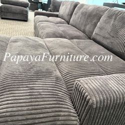 NEW Modern Modular Sectional Couch and Chaise Set Lounge Ashley Style Deep Seating Low Profile Designer Grey Gray Soft Fabric Clearance BIG SALE