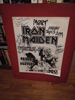 IRON MAIDEN Poster Autographed By The Entire Band RECORD FACTORY 1982
