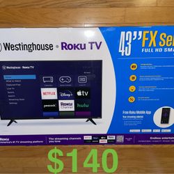 Westinghouse Roku HD TV 43 Inch Smart TV 1080P Brand New Sealed In Box. CASH ONLY. PRICE IS FIRM. NO TRADES. For pickup in Carrollwood 