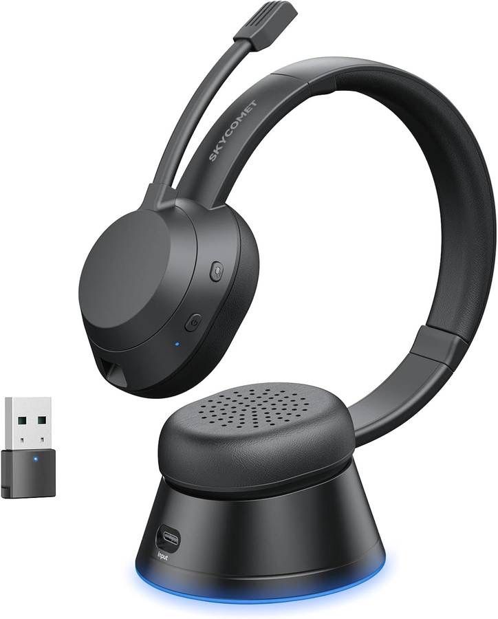 new Wireless Headset with Mic for Work, Bluetooth Headset with Microphone (Noise Cancellation), Wireless Headset with USB Dongle & Charging Dock for C