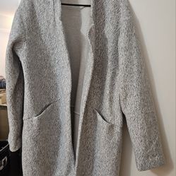Express Womens Duster Jacket Cardigan Sz L Gray & White