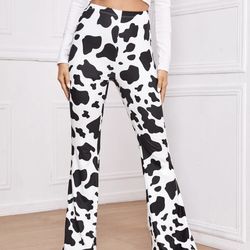 Cow print high rise flare pants size: S from SHEIN