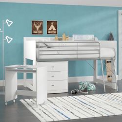 Adjustable 3 Piece Low Loft Bed with Storage & Desk