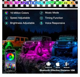 Rock Lights 4 Pods, Neon Lights Kit RGB Rock Lights LED Underglow Lights Bluetooth Control Multicolor Wheel Well Lights for Trucks ATV