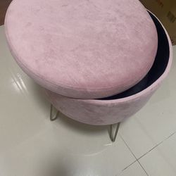 Footstool Round Velvet Storage Ottoman Footrest Stool Seat Vanity Chair w/Metal Legs pink ( please follow my page all brand new )