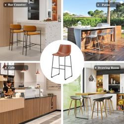 Set of 4 Modern 30" Leather Counter Height Bar Stools Armless with Back