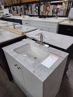 30" gray  Bathroom Vanity with Marble Top and Faucet