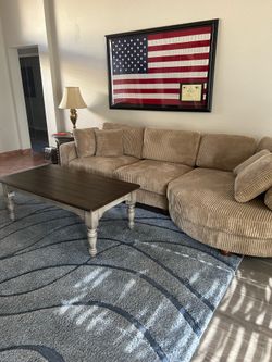Beige Corduroy Sectional Sofa