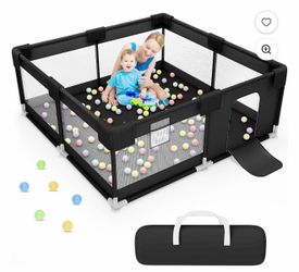 (H-28) Baby Playpen, 50x50 Inch Playpen for Babies and Toddlers, Indoor/Outdoor Baby Playpen with Breathable Mesh, Black